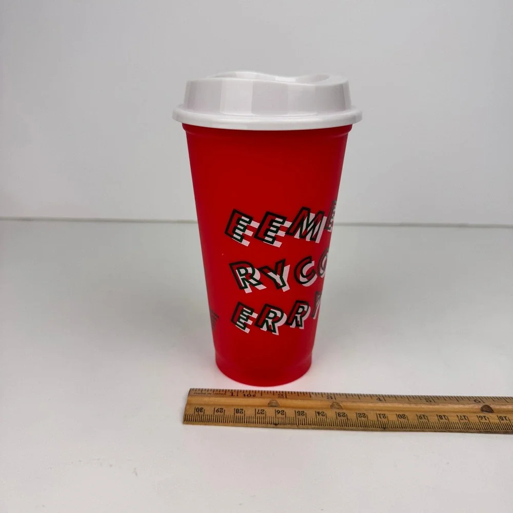 2013 Starbucks 16oz Plastic Red Travel Mug‎ Cup White Lid Merry Coffee Christmas